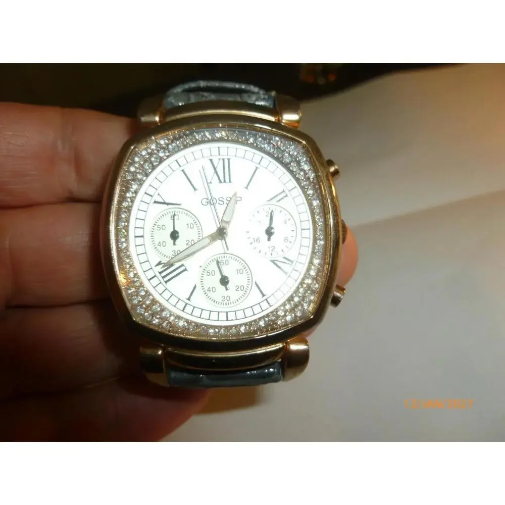 Gossip Mother‎ Pearl Crystals Silver Tone Women’s Watch Leather Band